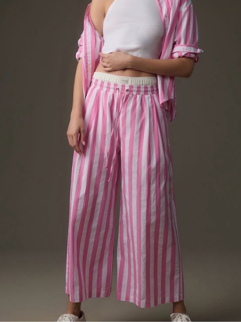 Sundry by Anthropologie Pink Striped Wide-Leg Pants XS